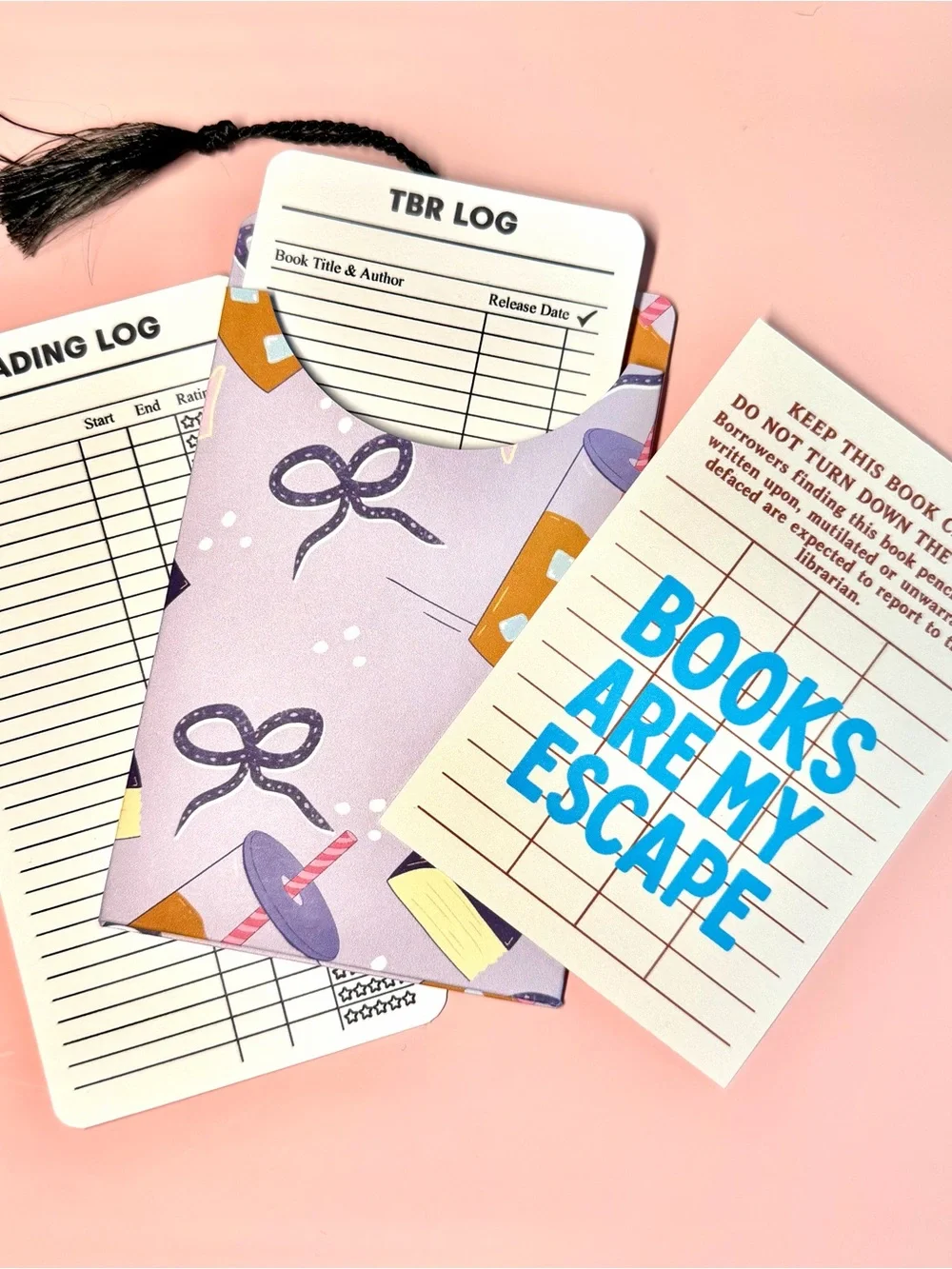 Library Card Bookmark Pouch with TBR & Reading Log – Book Lover Gift Iced Coffee